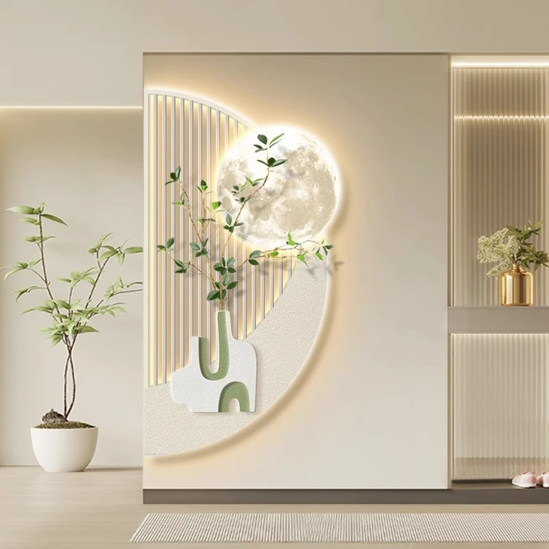 美观半圆奶油风过道走廊客厅挂画玄关画简约大气壁画进门绿植轻奢