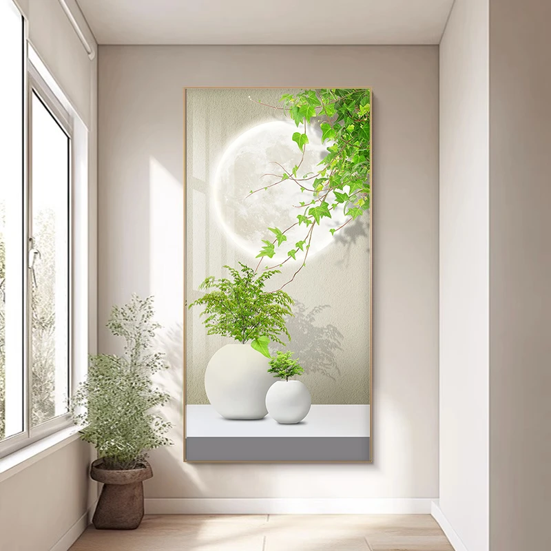 入户玄关现代简约绿植走廊过道壁画挂画北欧小清新晶瓷装饰画轻奢