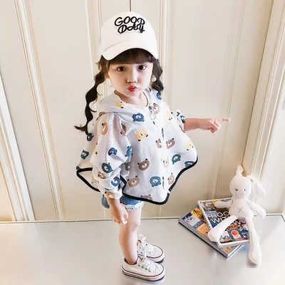 65121抖3夏季新款小童可爱动物图案连帽上衣女童宽松舒适空调衫