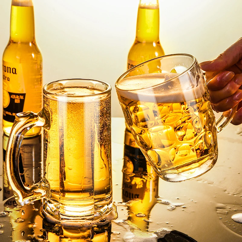 【2只装】加厚大容量啤酒杯玻璃透明高档超大带把酒杯泡茶杯