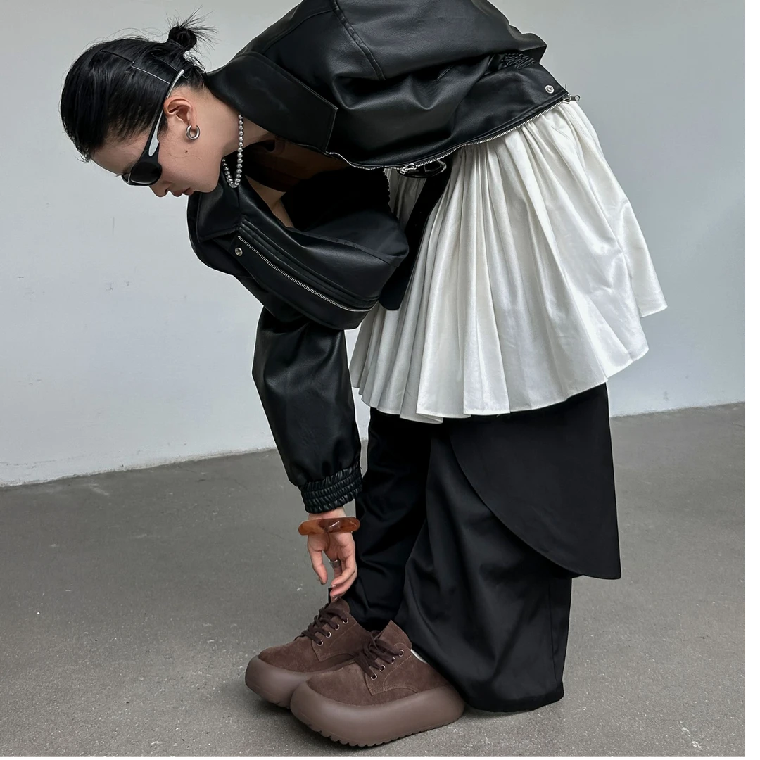 SGIRL TWTW松糕厚底板鞋女2024秋季增高系带时尚百搭休闲面包鞋潮