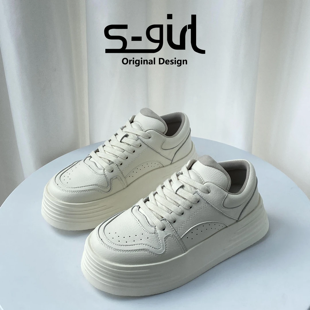 SGIRL TWTW轻便港风小白鞋女厚底增高板鞋2023百搭休闲松糕运动鞋