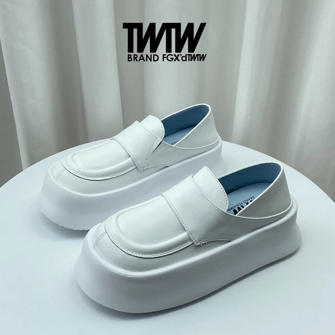 TWTW简约轻便厚底乐福鞋女2024春百搭懒人一脚蹬小皮鞋休闲小白鞋
