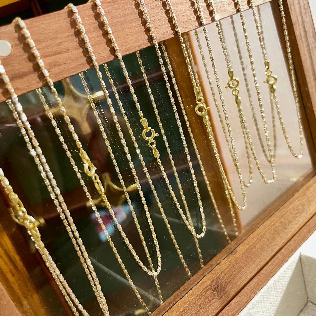 链子925银 闪米粒纯银撞色项链女纯银s925银饰金色