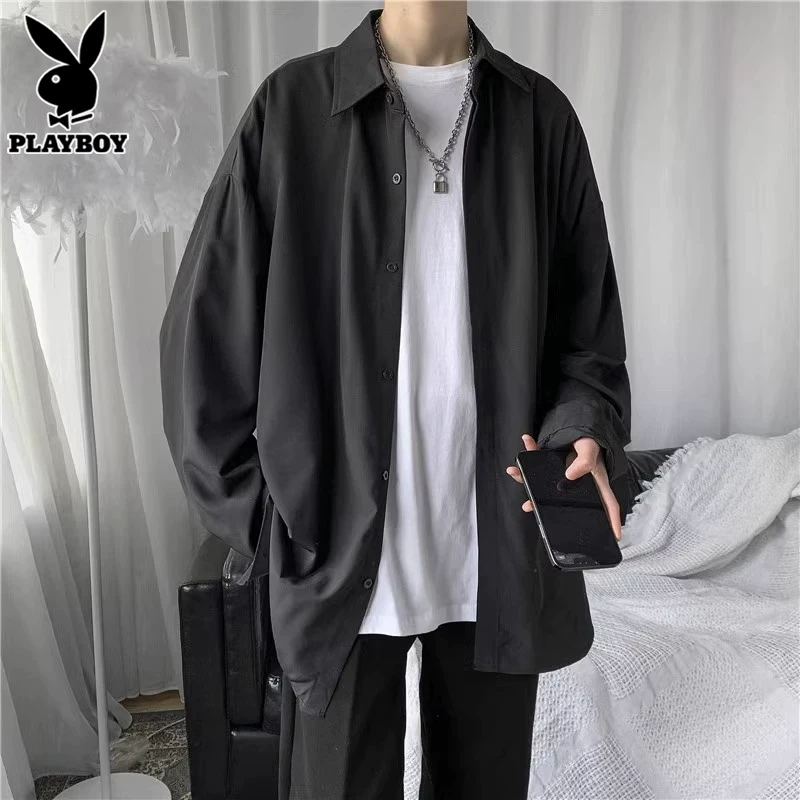 花花公子长袖衬衫男士春秋季宽松休闲衬衣日系痞帅潮牌上衣服外套