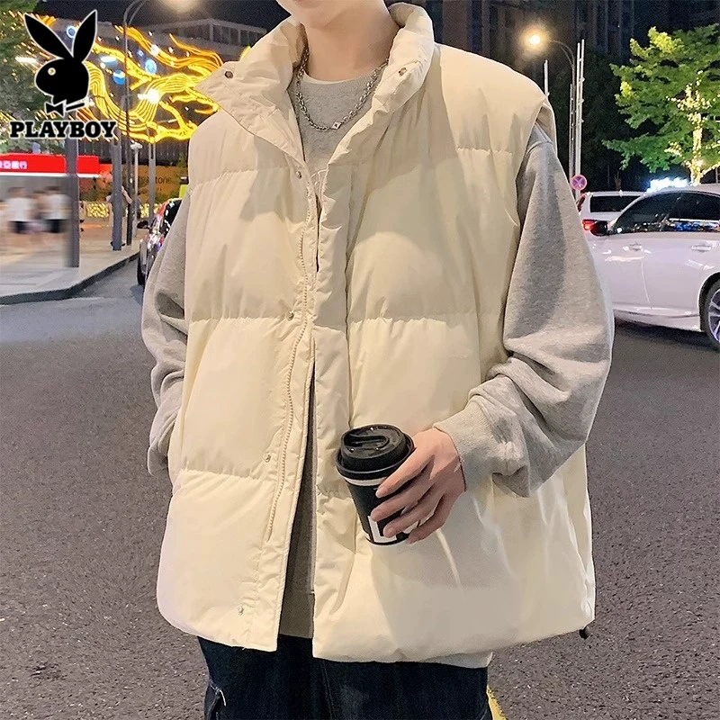 花花公子马甲男士秋冬季加厚保暖背心潮牌立领坎肩马夹外套男