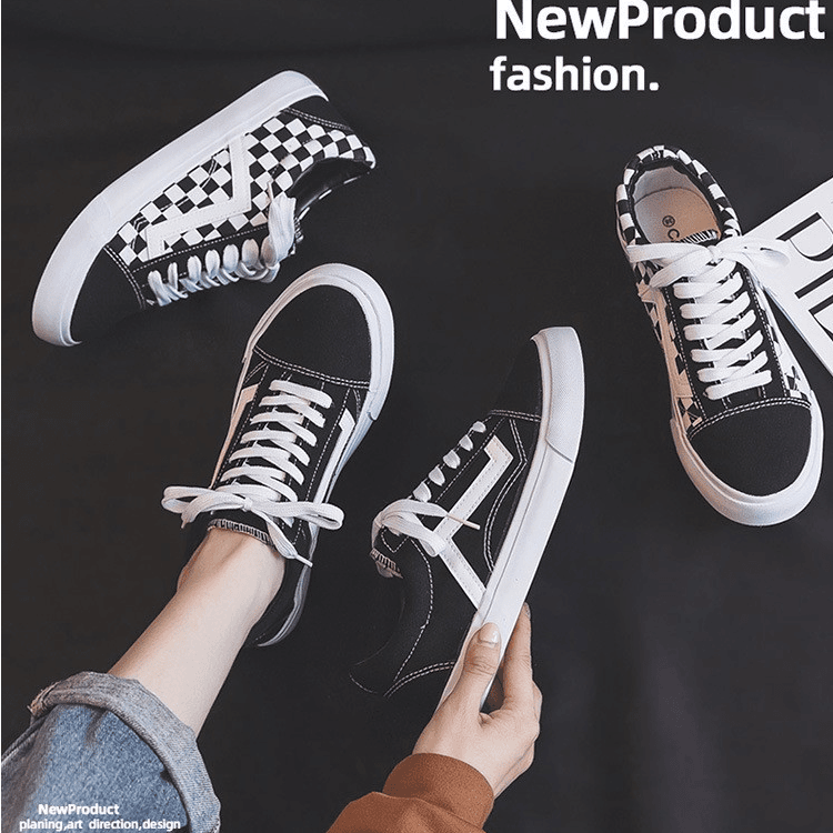 2024秋夏季新款低帮帆布鞋情侣休闲鞋女经典复古棋盘格板鞋学生潮
