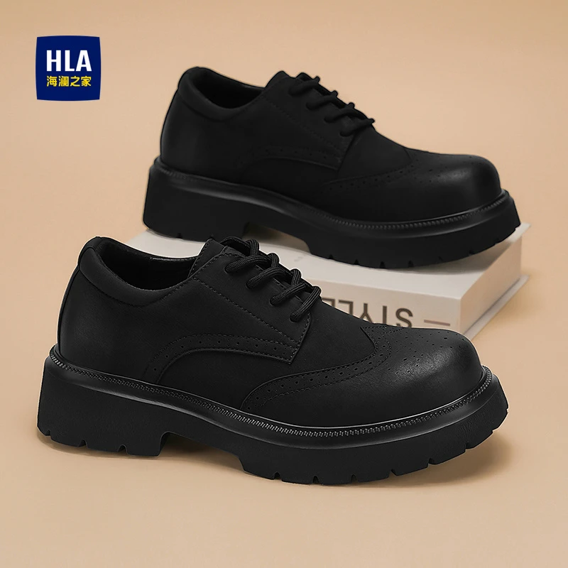 海澜之家男鞋冬季新款黑色百搭厚底增高潮鞋男士工作上班休闲皮鞋