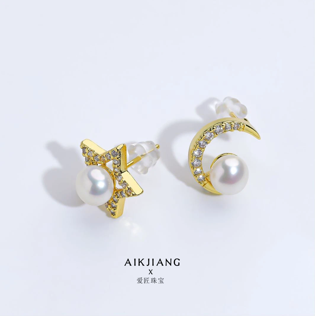 AIKJIANG/爱匠【白总】淡水珍珠“星月神话”珍珠耳钉6mm左右时尚简约