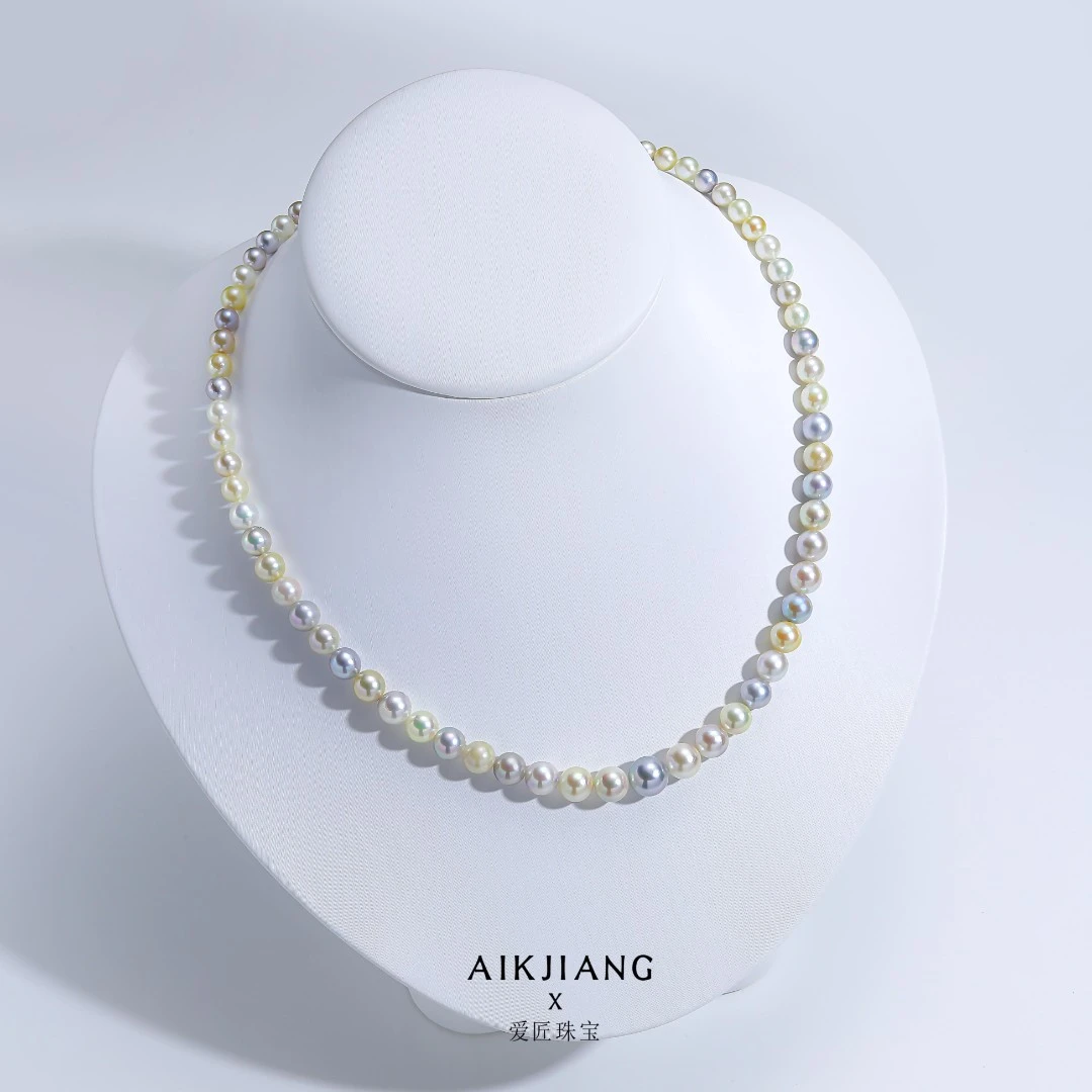 AIKJIANG/爱匠【白总】akoya海水珍珠东方彩蝶5-8mm全珠项链AJ1350