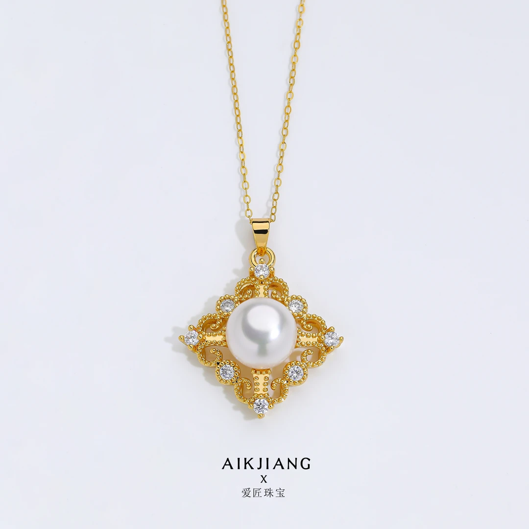 AIKJIANG/爱匠淡水珍珠鸢尾花镂空蕾丝款珍珠吊坠10-11mm左右轻奢