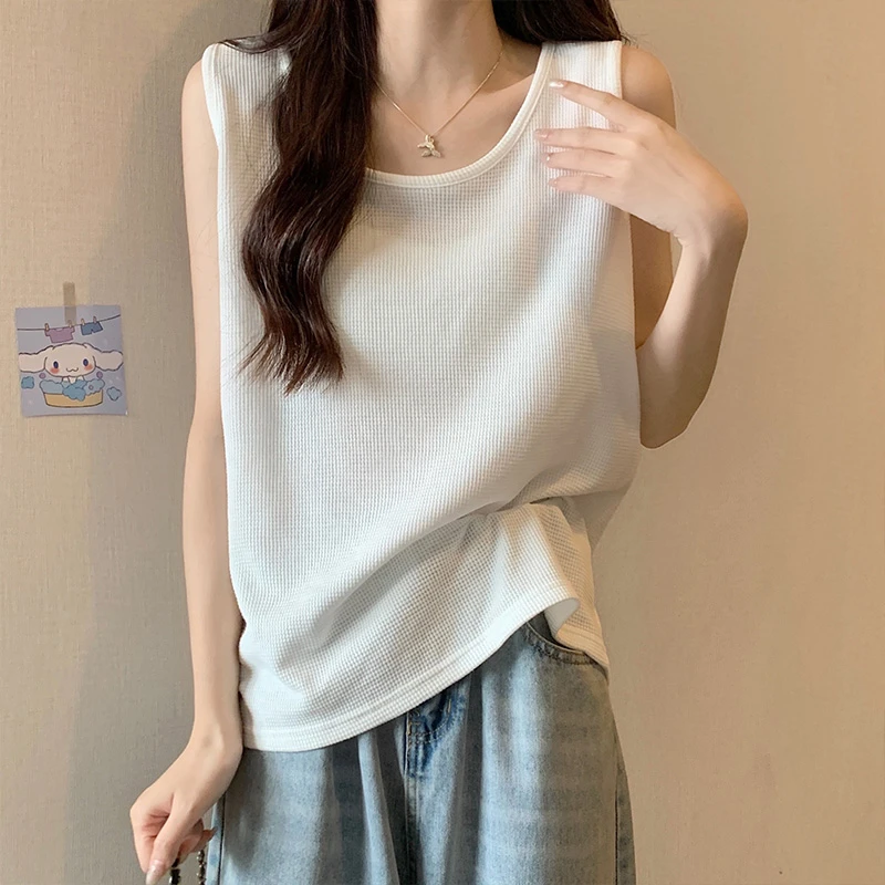 爱雅者白色吊带背心女遮副乳宽肩带夏款西装内搭华夫格宽松上衣服