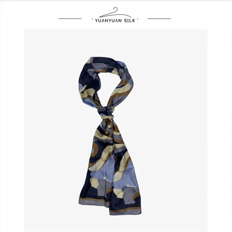 Y 100%桑蚕丝百搭气质夏季优雅女长款印花丝巾j315