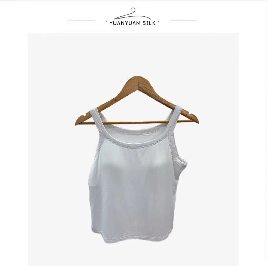 QC  桑蚕丝无袖带胸垫百搭时尚舒适纯色女背心打底美背i80