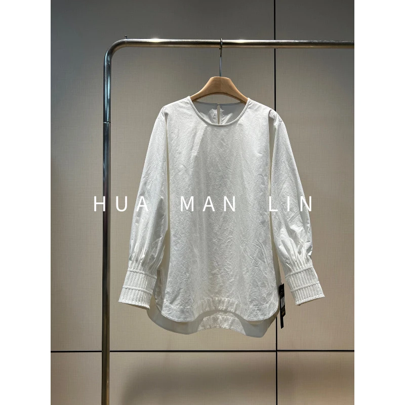 【花满林】圆领后一粒扣袖打条匹马棉+桑蚕丝上衣246679