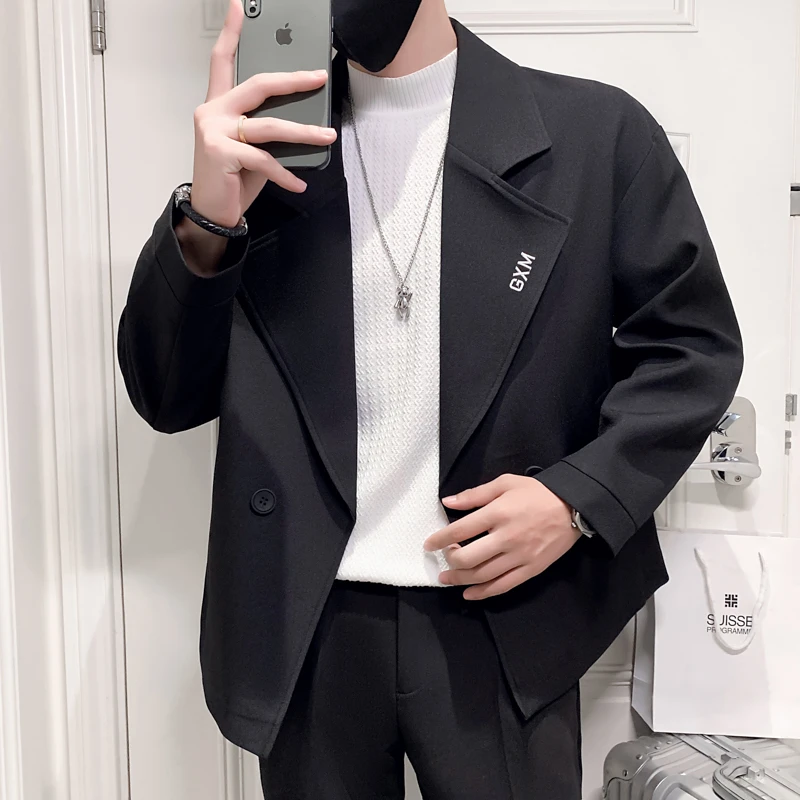 春季男士西服平驳领韩版帅气刺绣西装百搭2023新款春秋上衣大码潮