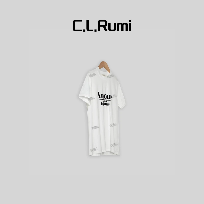 【Rumi女装】字母T 休闲百搭春夏宽松圆领植绒字母T恤上衣4879tx