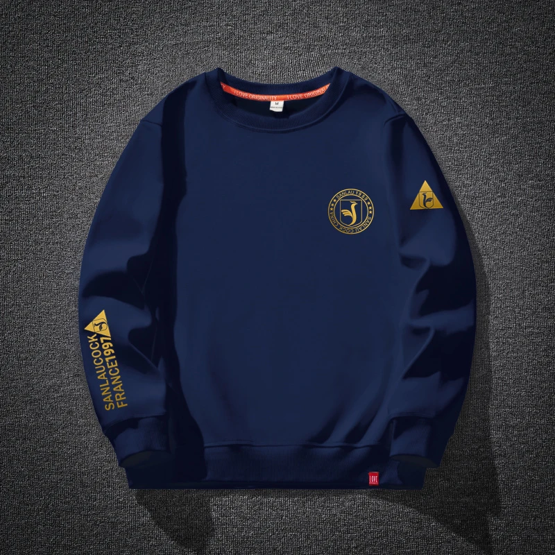 圣罗公鸡时尚潮牌圆领卫衣秋冬新款宽松大码运动男士简约套头上衣