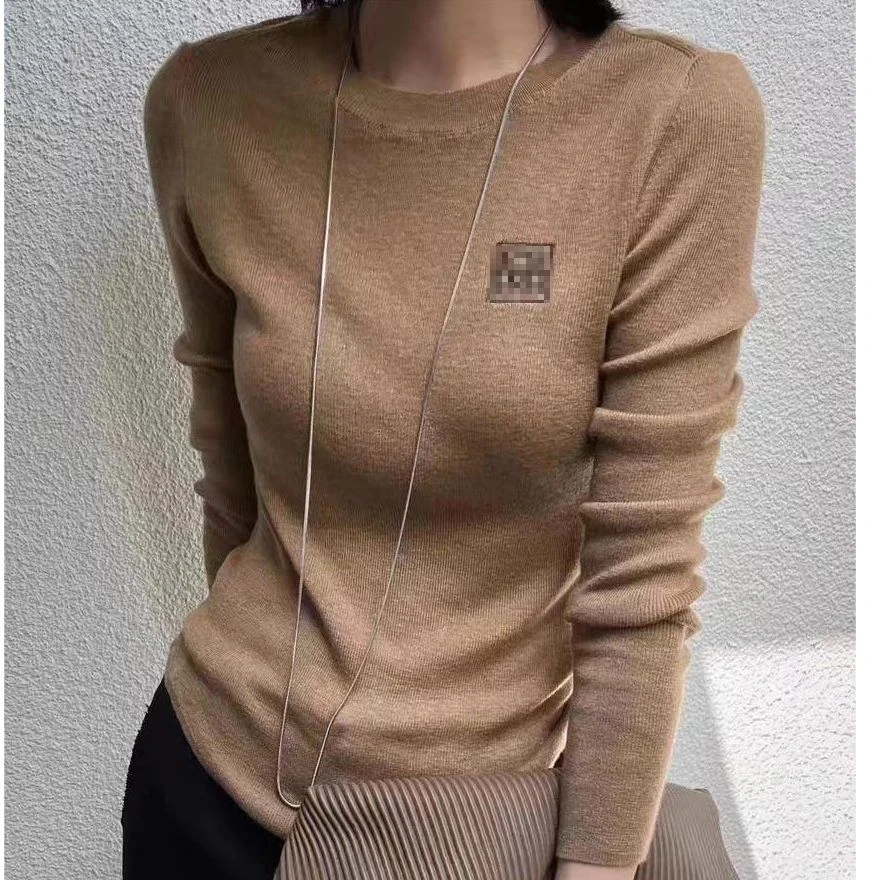 【NANA】M6959 新款早秋时尚字母刺绣圆领内搭针织衫纯色显瘦长袖