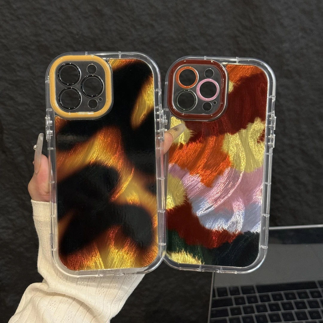 适用苹果15羽纱奶油iPhone16pro手机壳14华为p琥珀色晕染mate小米