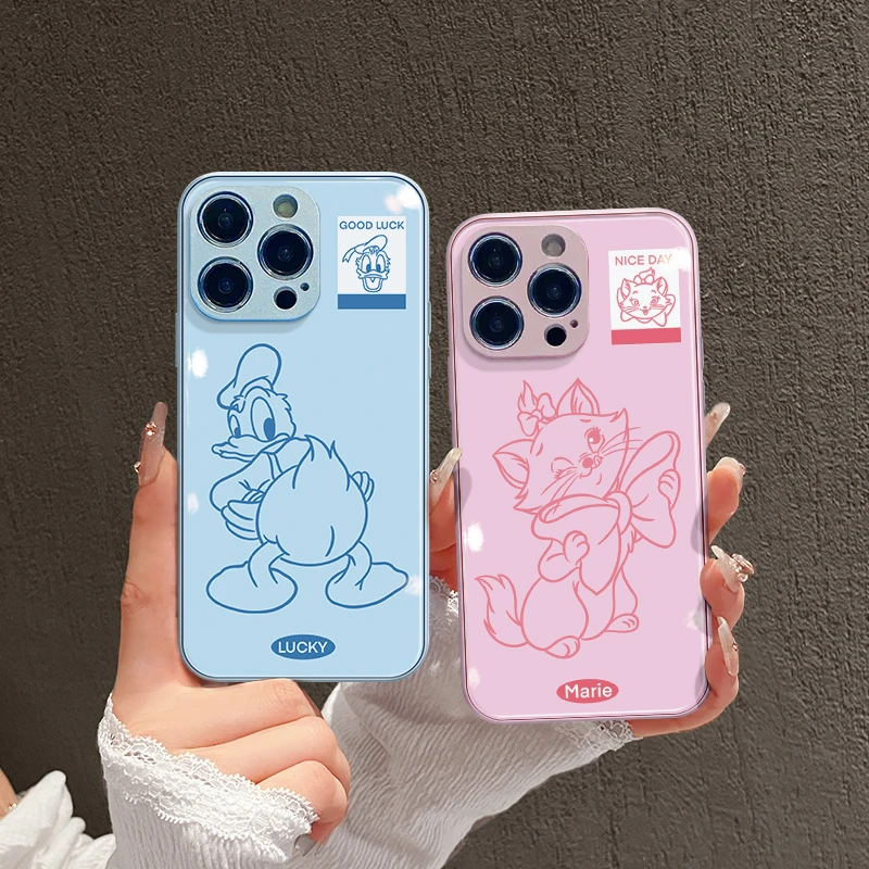 适用苹果14玻璃壳iPhone15pro手机壳13线条玛丽猫华为p70防摔vivo