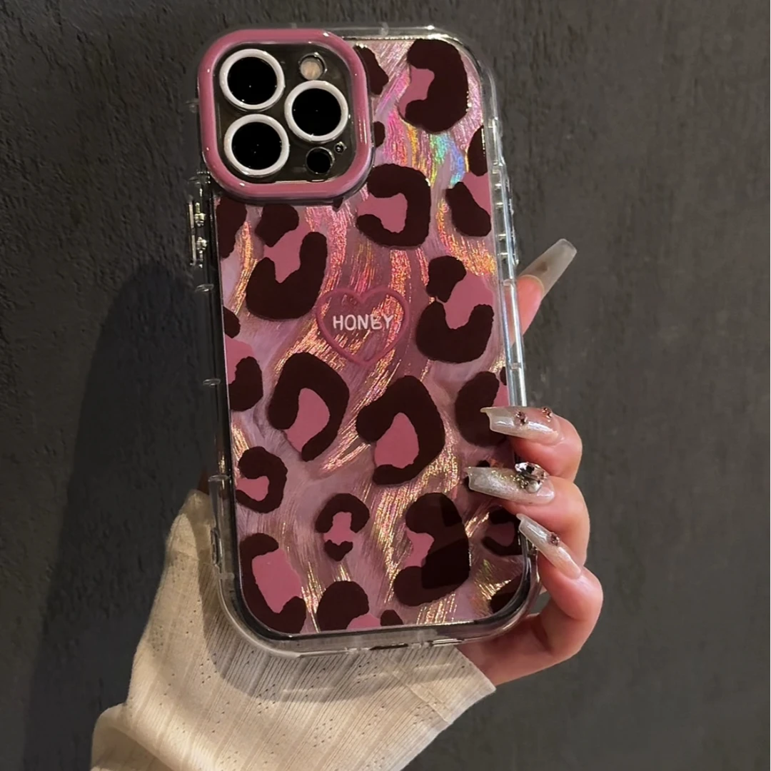 适用苹果15羽纱奶油iPhone16手机壳华为蓝色微笑豹纹mate防摔oppo