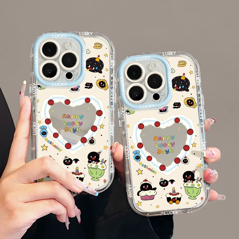 适用苹果15潮流iPhone14手机壳华为镜面奶油nova10企鹅生日会mate