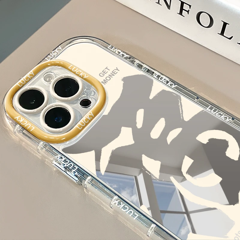 适用苹果15镜面iPhone14手机壳13/12华为创意文字vivoOPPO保护套