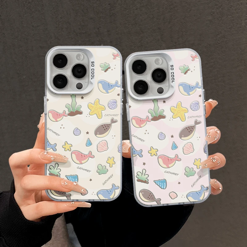 适用苹果15磨砂iPhone14pro手机壳创意华为p70小鲸鱼oppo防摔全包