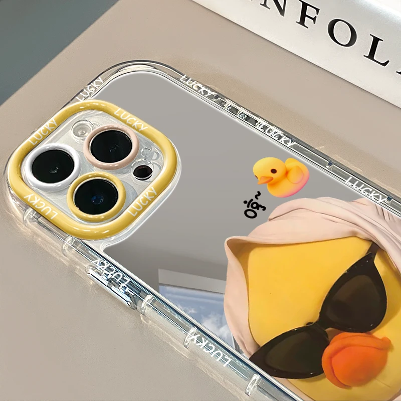 适用苹果15镜面iPhone14手机壳13/12华为生气小鸭vivoOPPO保护套