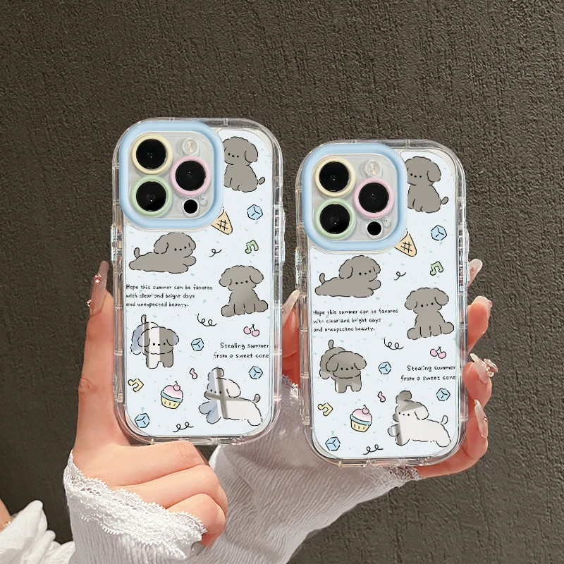 适用苹果14镜面奶油iPhone15pro手机壳oppo华米p玩耍小狗mate防摔