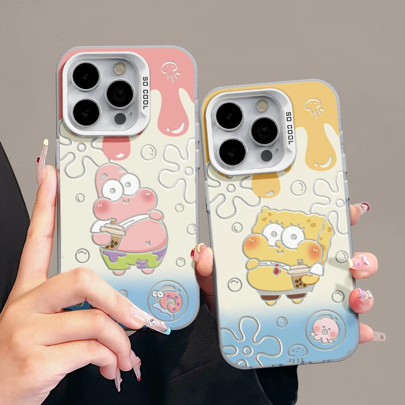 适用苹果15简约iPhone14彩银手机壳13华为nova渐变海绵宝宝mate60