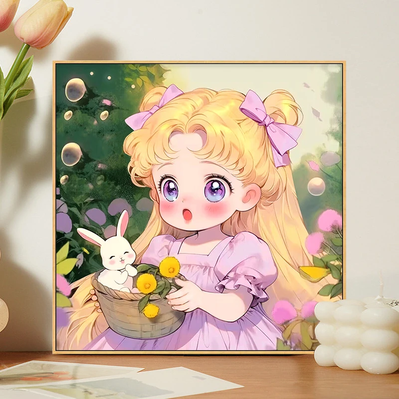 芊虹秀抱兔女孩十字绣2025新款线绣可爱卡通动漫简单初学者手工绣