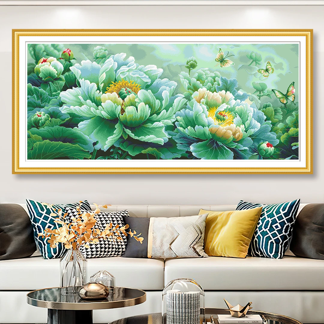 蝶戏牡丹十字绣2025新款客厅高端简约现代花卉手工刺绣花开富贵