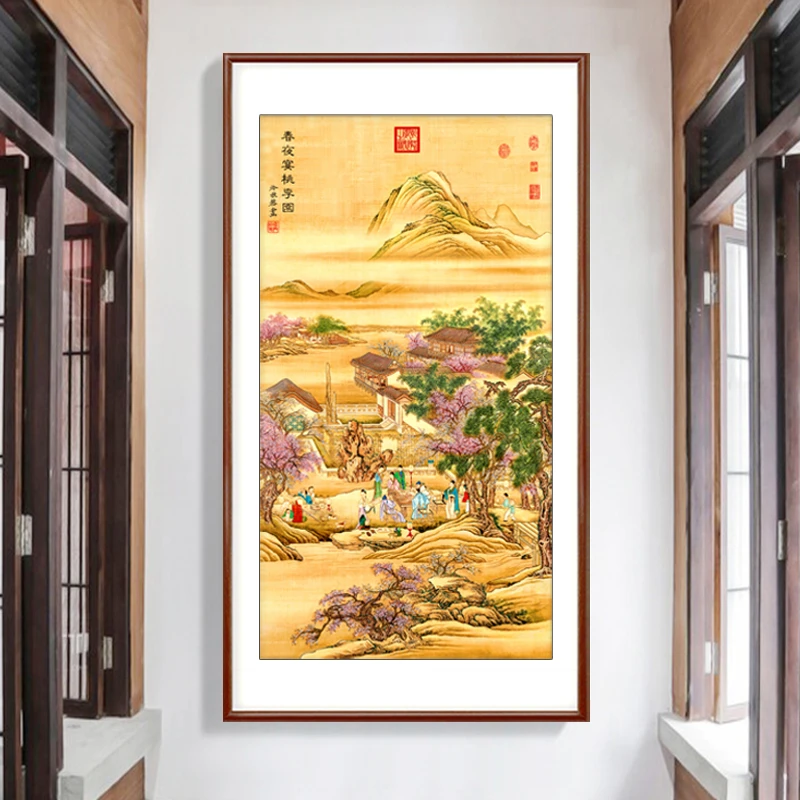 春夜宴桃李园图十字绣2025年新款客厅大气风景名画玄关手工自己绣