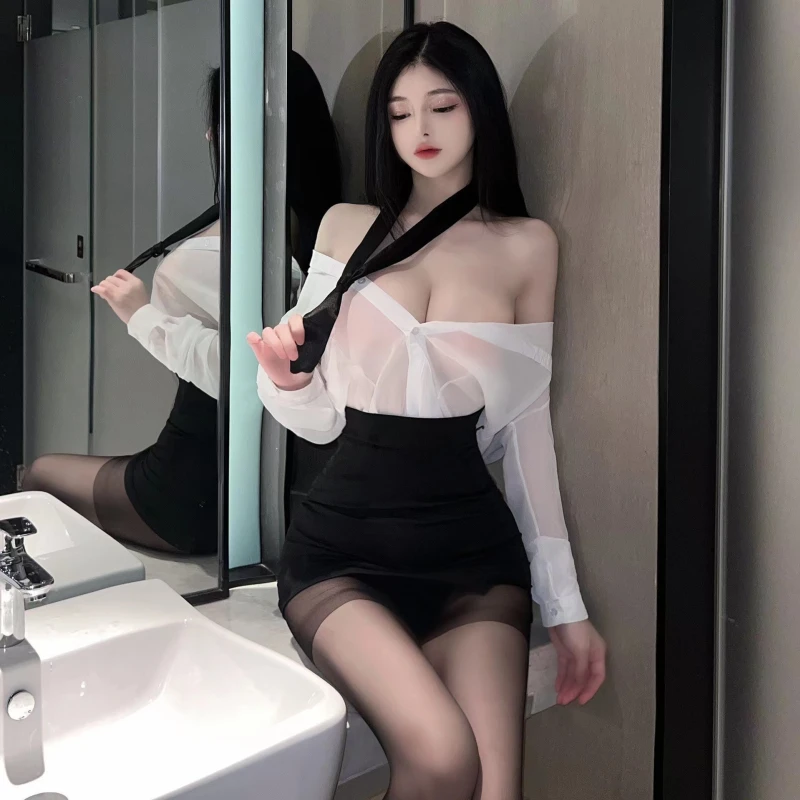 涩女官性感女制服cos角色扮演分体式包臀内衣酒吧技师工作服睡衣