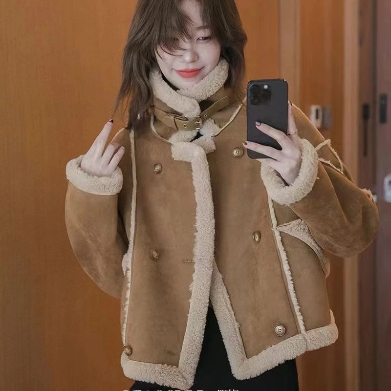 宽松版皮毛一体羊羔绒机车外套短款秋冬新款2023小个子加厚1801
