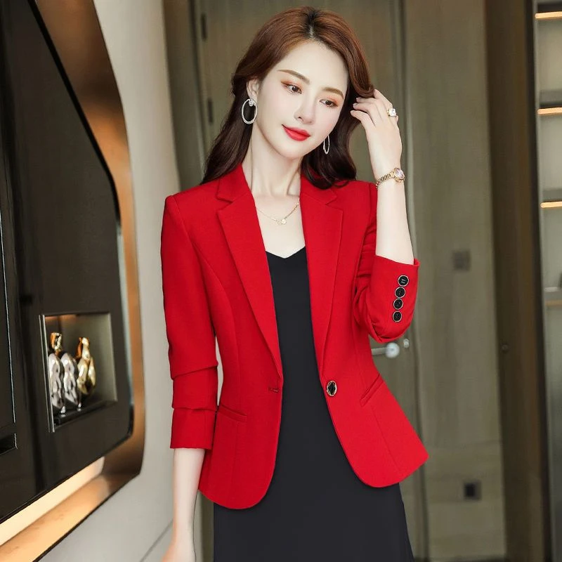 红色西装外套女设计感小众2022新款秋季网红休闲气质小西服上衣春