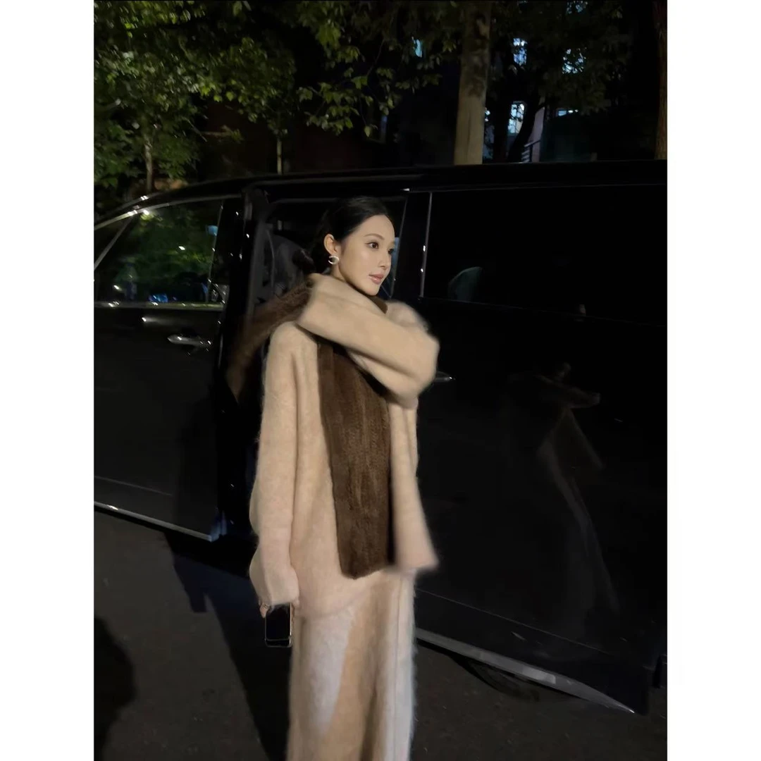 ALIN【落日海岸】冬季时尚保暖气质轻奢针织上衣+半身裙