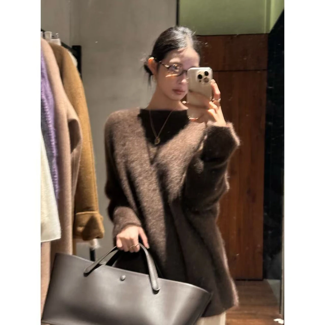 ALIN【热可可】秋冬100牦牛绒气质时尚套头慵懒风针织毛衣