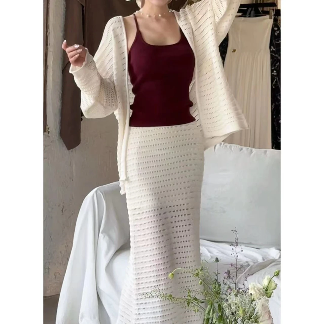 ALIN【心动预告】2024初秋新款气质时尚显瘦镂空针织套装