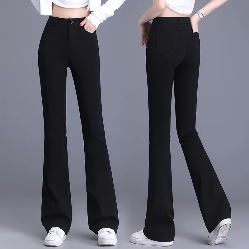 黑色微喇阔腿裤女2023年春秋季新款高腰女士气质休闲鱼尾西装裤子
