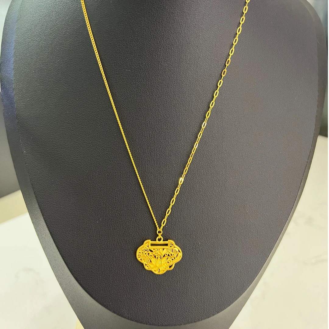 HDL足金黄金莲花锁AB链黄金女士项链299