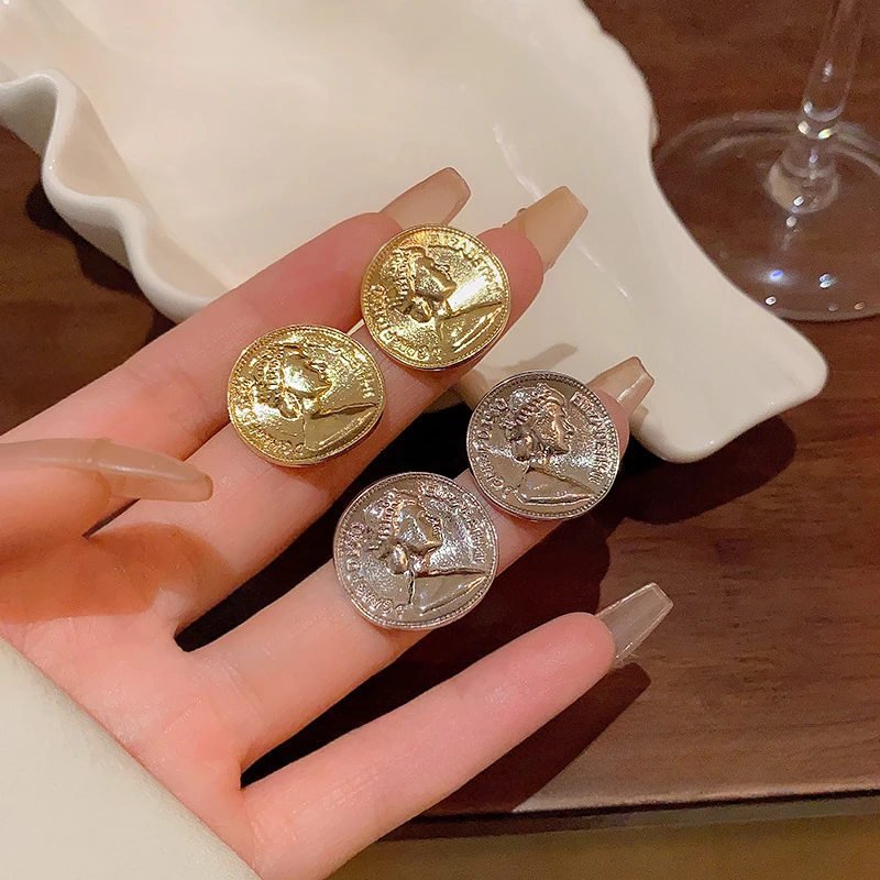 合金耳饰 欧美复古金属人头像耳环女百搭简约冷淡风设计感耳钉