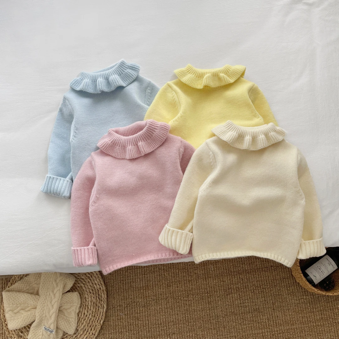 女童秋冬装针织打底衫洋气宝宝木耳边加厚毛衣软糯婴幼儿百搭内搭