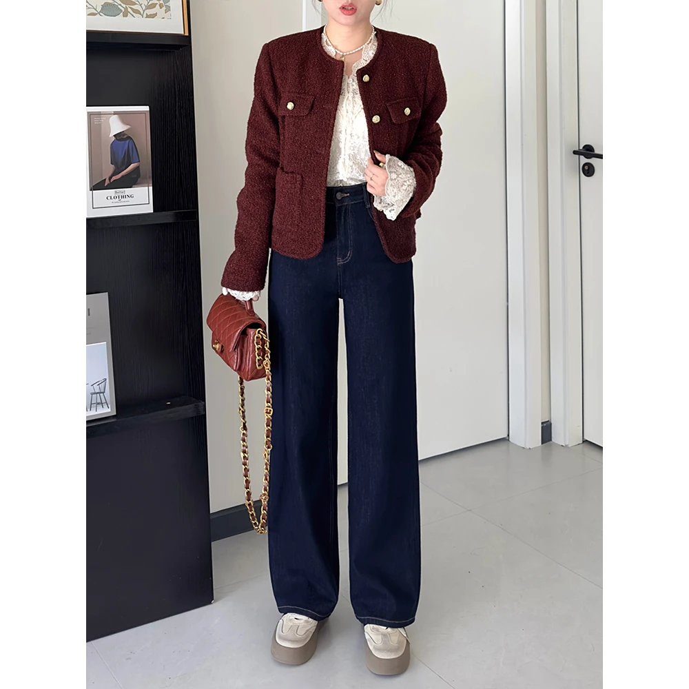 missrococo/洛可可小姐冬季加绒万向弹糯米莱卡进口原丹宁直筒裤