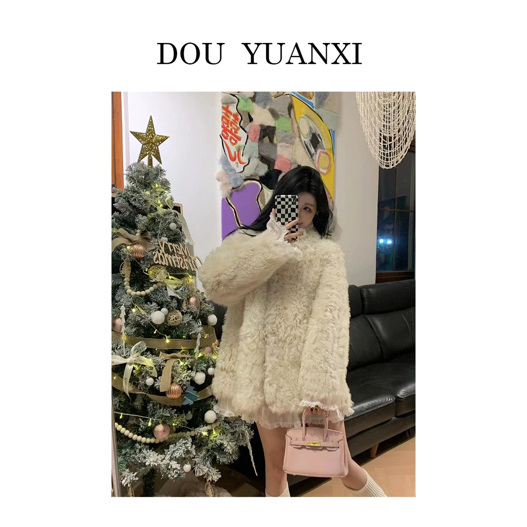 窦元囍【小妲己】托斯卡纳皮毛一体卷毛长短翻领冬季女皮草外套
