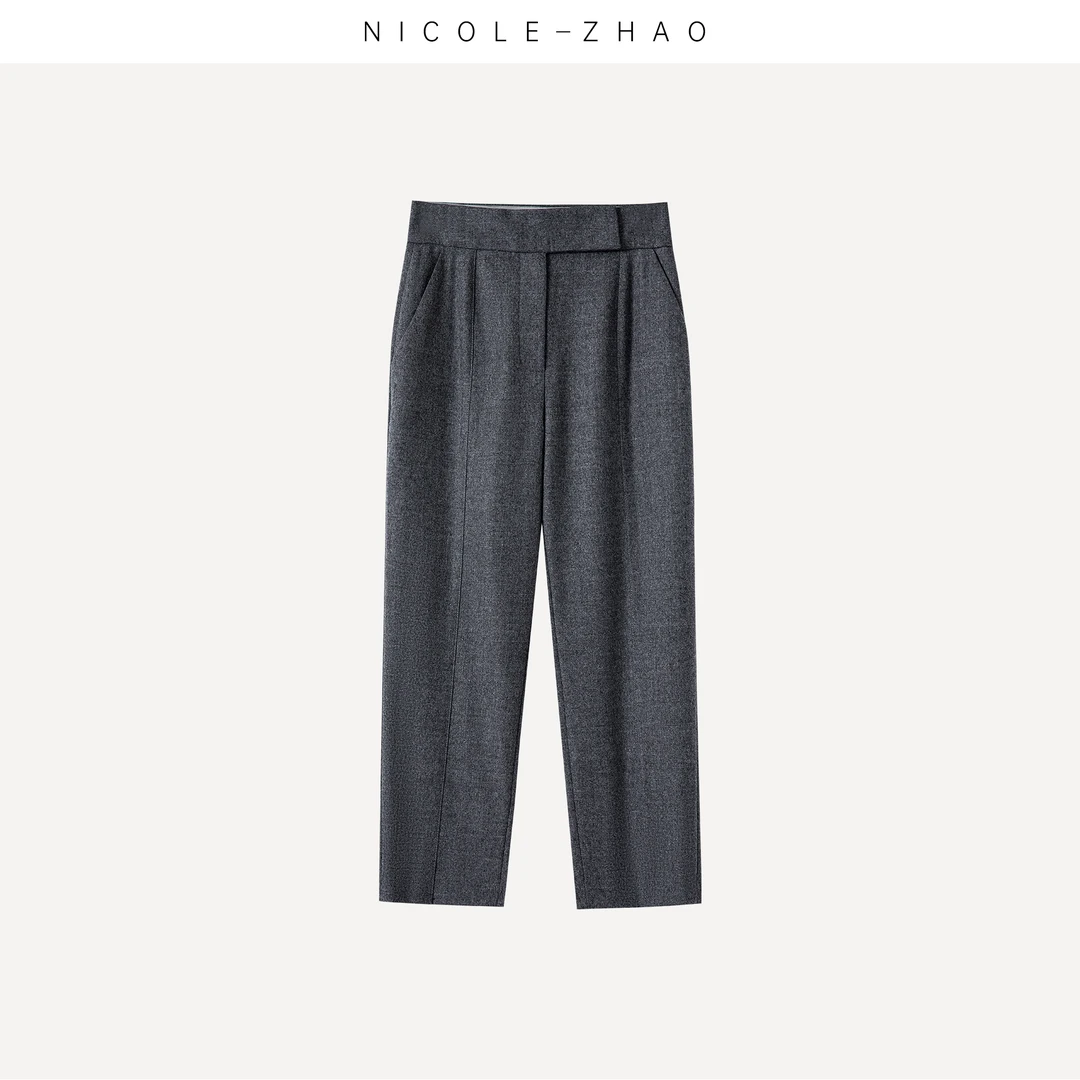 21048A【贵姐NICOLE】高端设计师款西装裤休闲高腰显瘦灰色