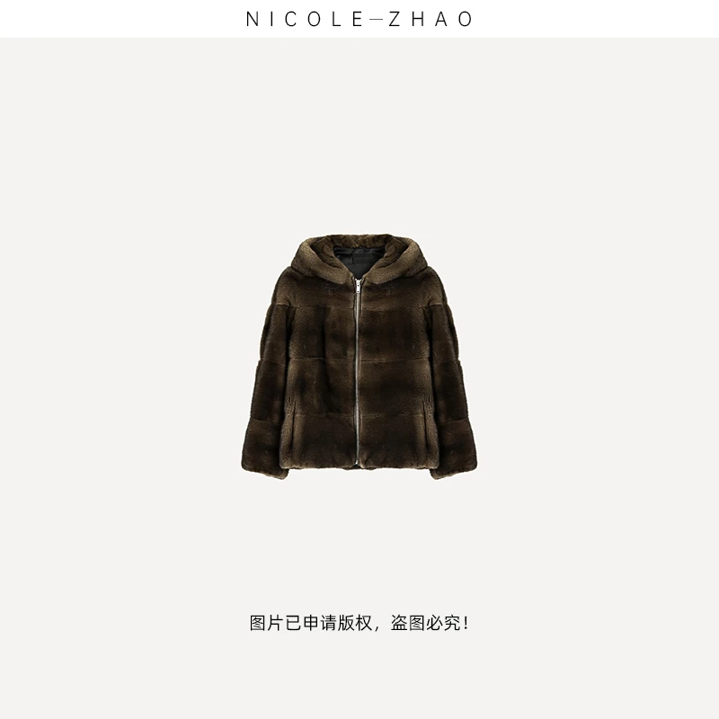 NZ2893【贵姐NICOLE】百搭气质款时尚柔软进口带帽水貂外套