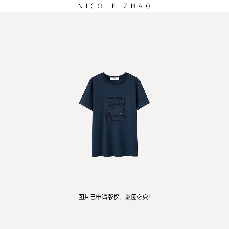 4MDT006【贵姐NICOLE】25年高端春夏季休闲圆领刺绣短袖